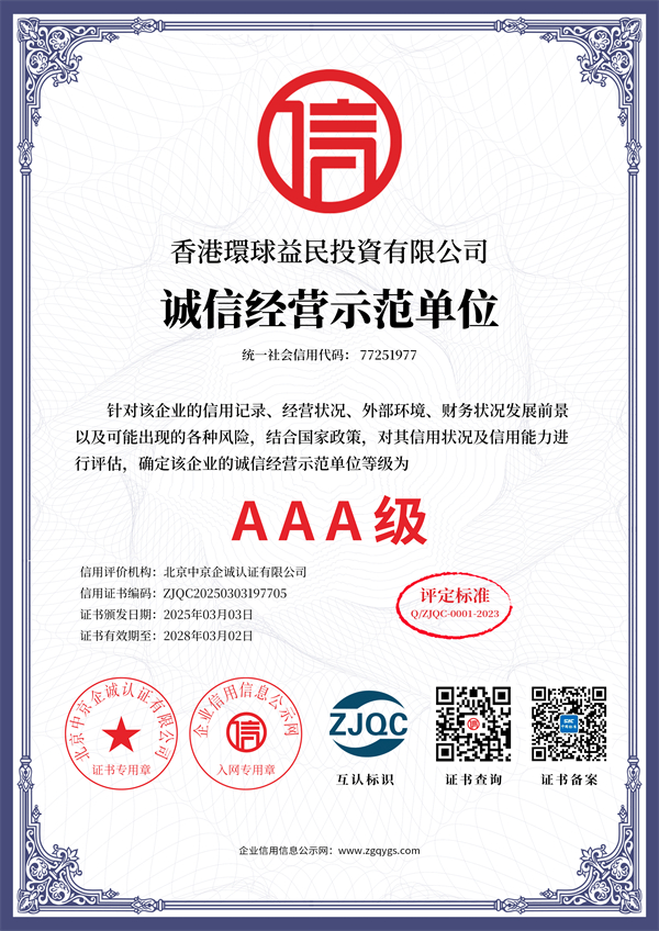 诚信经营示范单位